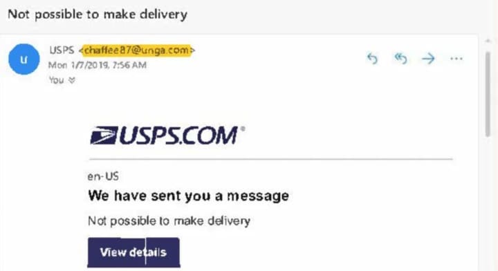 An example of a fraudulent USPS email.