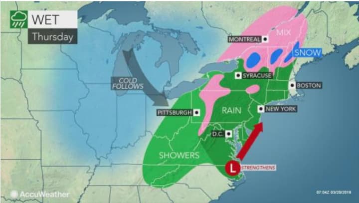 A look at the East Coast that will bring heavy rain to the area and snow to upstate New York and northern New England.