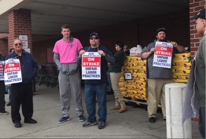 Thousands of Connecticut Stop &amp; Shop workers on strike walked in picket lines of Friday, April 12, including these men at the Copps Hill Plaza location in Ridgefield.