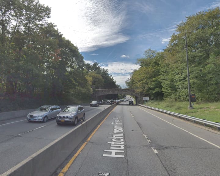 The overpass a tractor-trailer struck on the Hutchinson River Parkway.