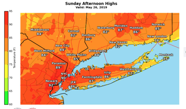 A look at projected high temperatures on Sunday, May 26.