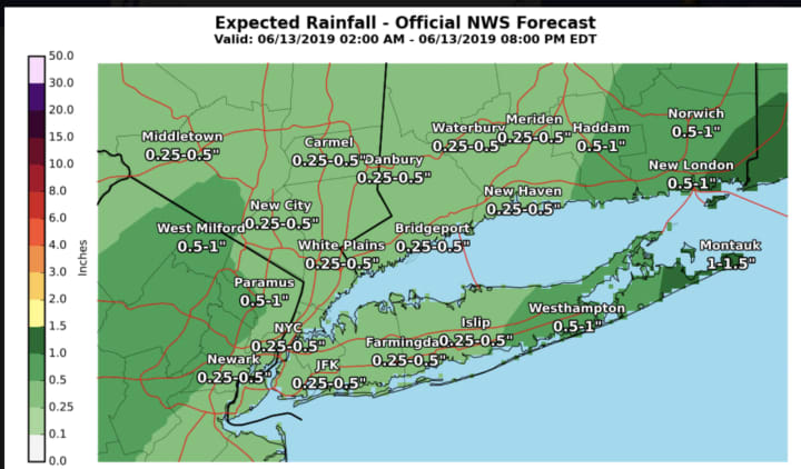 A look at the latest projected rainfall amounts for Friday, June 14.