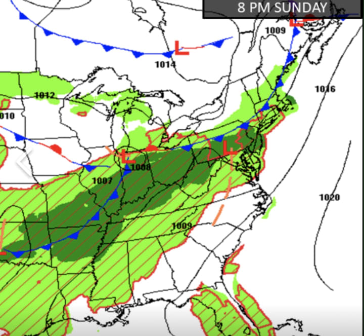 A look at the projected weather pattern for 8 p.m. Sunday, June 16.