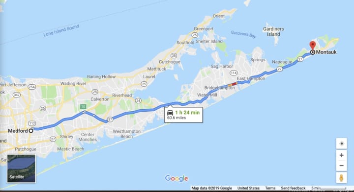 Police searched from Medford to Montauk after receiving a 911 call about a potentially suicidal woman with her two young daughters.