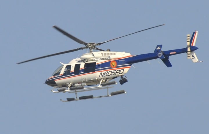 A Nassau County Police helicopter helped in the rescue of two jet skiers in Oceanside.