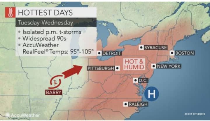 Day-time high temperatures will be around 90 degrees on both Tuesday, July 16 and Wednesday, July 17 with the humidity making it feel like it&#x27;s between 95 and 105 degrees.