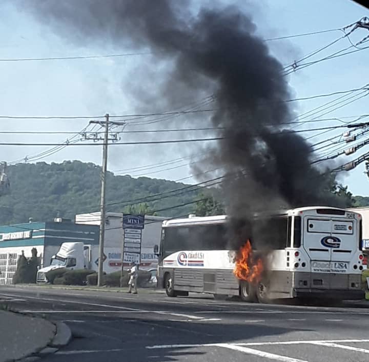 A stretch of Route 9W was closed after a coach bus fire broke out in Rockland County.