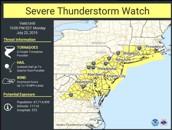 A Severe Thunderstorm Watch is now in effect for the entire region.