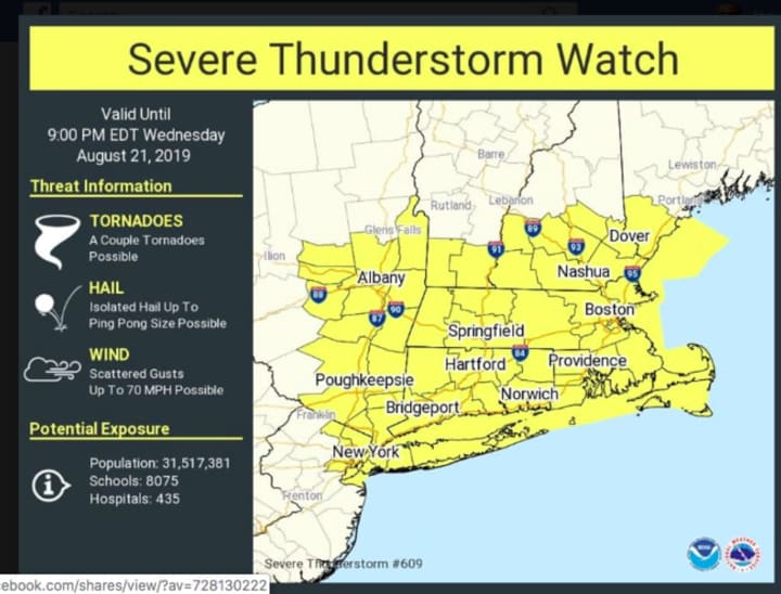 A Severe Thunderstorm Watch is now in effect until 9 p.m. for the entire area.