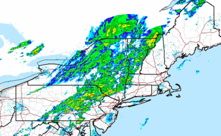 A look at the showers and thunderstorms moving from west to east in a radar image at 1 p.m. on Thursday, Sept. 26.
