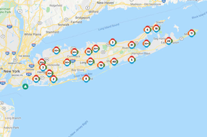PSEG Outage Map of Long Island on Thursday, Oct. 17.