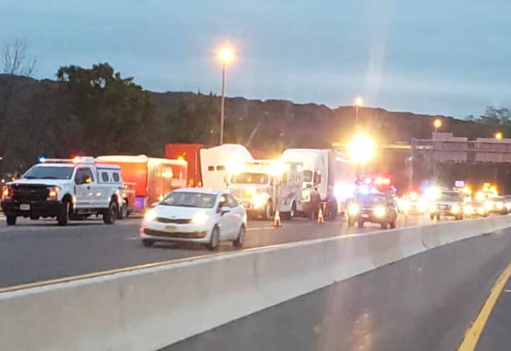 The right three lanes and exit ramp was closed Tuesday morning following the Route 80 crash.