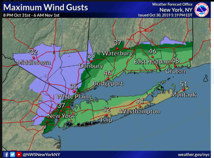 A look at maximum wind gusts through Friday morning, Nov. 1.