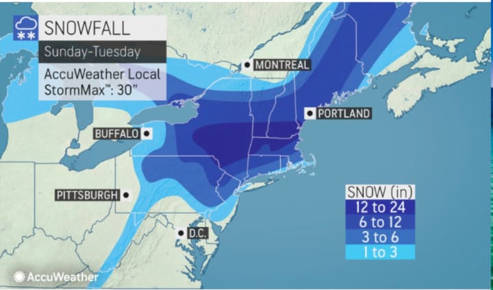 The latest projected snowfall totals by AccuWeather.com.
