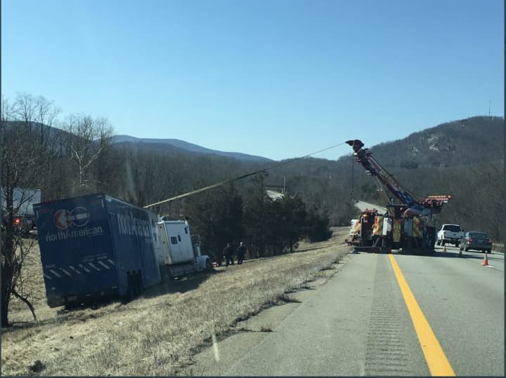 A look at the crash scene on westbound I-84 near Exit 50 (Lime Kiln Road) in East Fishkill.