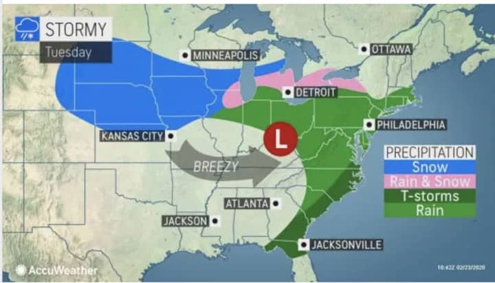 <p>A look at the storm system that will sweep through on Tuesday, Feb. 25.</p>
