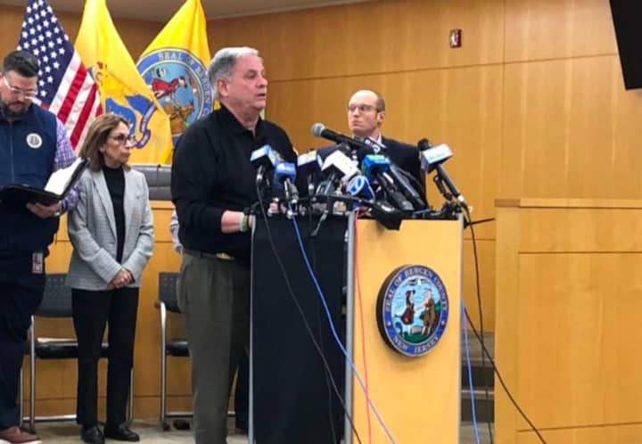Bergen County Executive Jim Tedesco addresses reporters regarding presumptive coronavirus cases and preventative measures Friday.