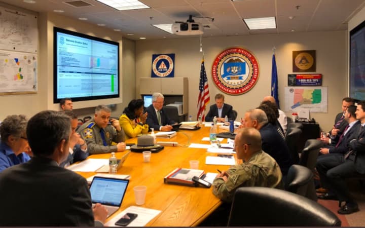 Connecticut Gov. Ned Lamont holding a municipal emergency management and public health update call on COVID-19 with city and town leaders, local health directors, emergency managers, and state legislators.
