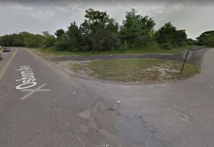 The area of a crash in which a Riverhead Police officer was seriously injured.