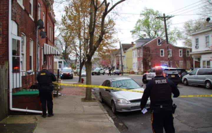 Trenton police block Division Street in the city&#x27;s South Ward after a man was shot.
