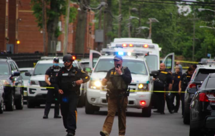 Trenton police at an earlier shooting scene.