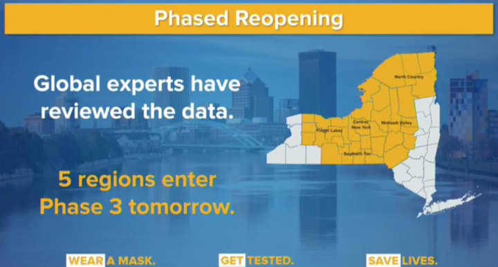 Half of the regions in New York have met the metrics to reopen Phase 3 of the economy.