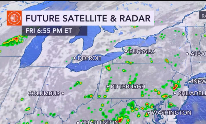 A look ahead at the projected satellite and radar image for just before 7 p.m. Friday, June 19.