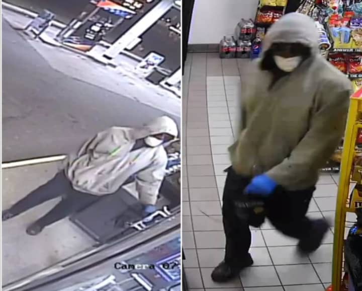 A surveillance photo of Jones during the gas station robbery.