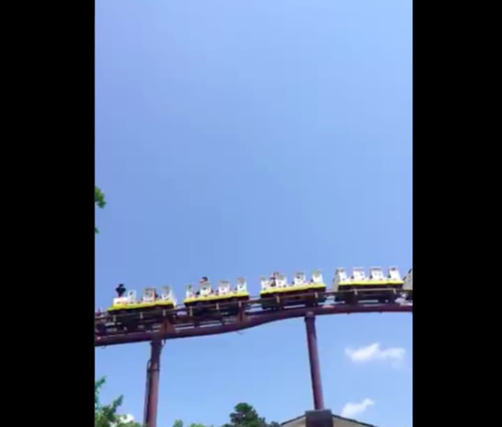 Riders stuck atop a Gondola at Six Flags Great Adventure on Monday. Provided by https://twitter.com/Muzixndmd