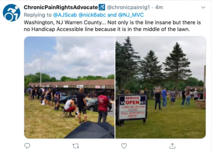 &quot;Not only is the line insane but there is no Handicap Accessible line because it is in the middle of the lawn.&quot; Pictured: Washington, Warren County.