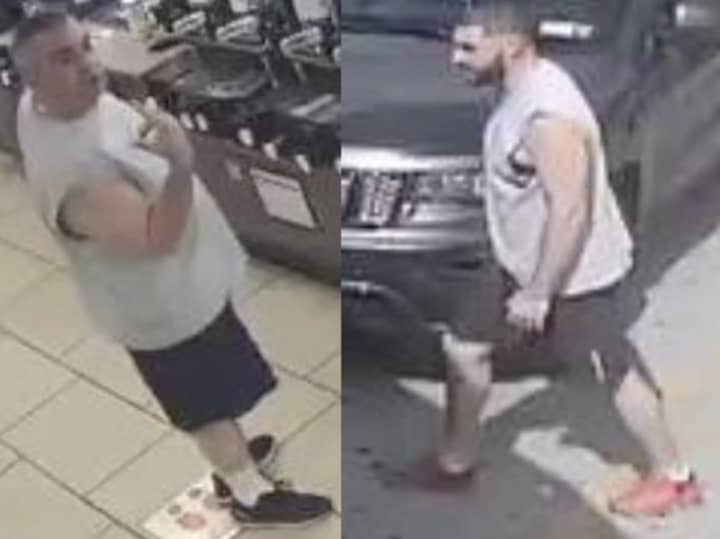 Two men are wanted for robbing and assaulting a store clerk at 7-Eleven in Hewlett.