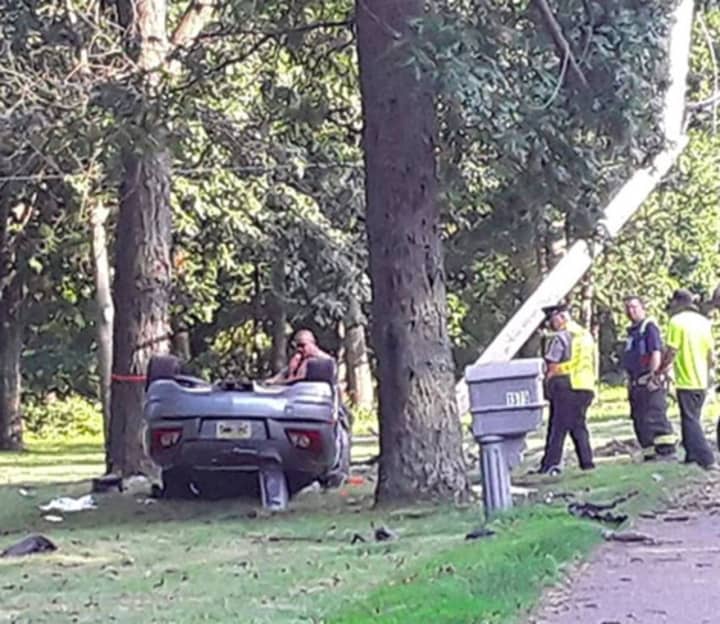 A 43-year-old Toms River man was killed after his convertible snapped a utility pole and flipped over. (Photo Courtesy of Ocean County Scanner News)