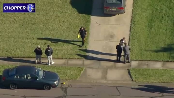 An aerial view of investigators at the scene of a fatal shooting in Willingboro Township (Photo courtesy of ABC Chopper 6)