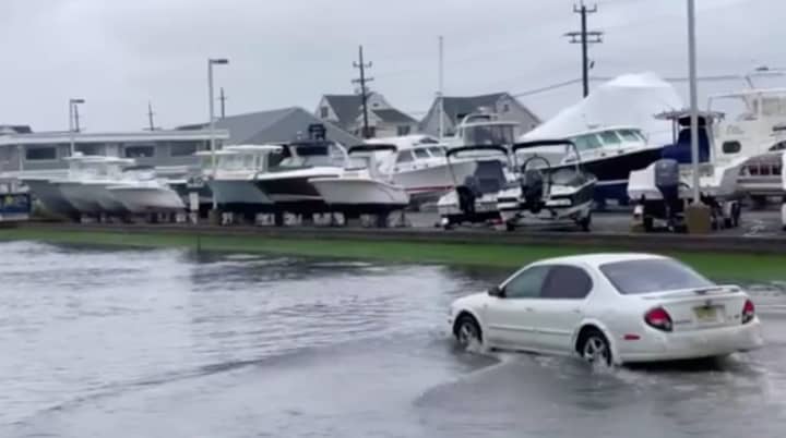 Rising floodwaters stranded motorists along Ocean Avenue. (Courtesy Sea Bright Fire Rescue)