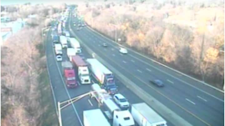 Northbound I-95 (left) in Fairfield at 7:30 a.m. Tuesday, Nov. 17,