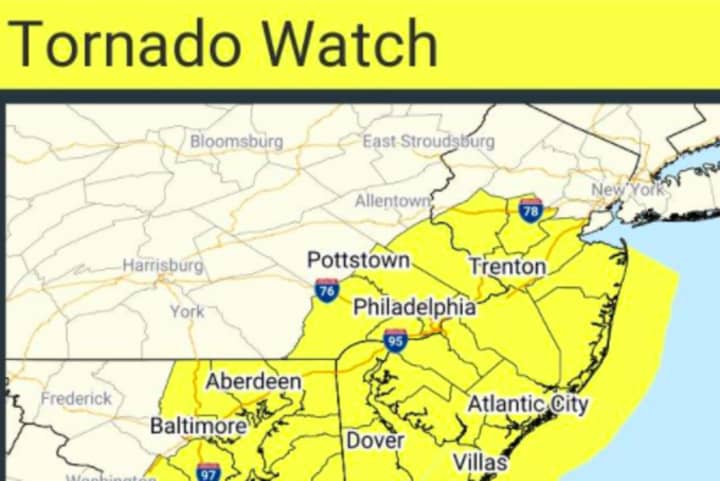 There is a tornado watch in effect for five states including parts of New Jersey.