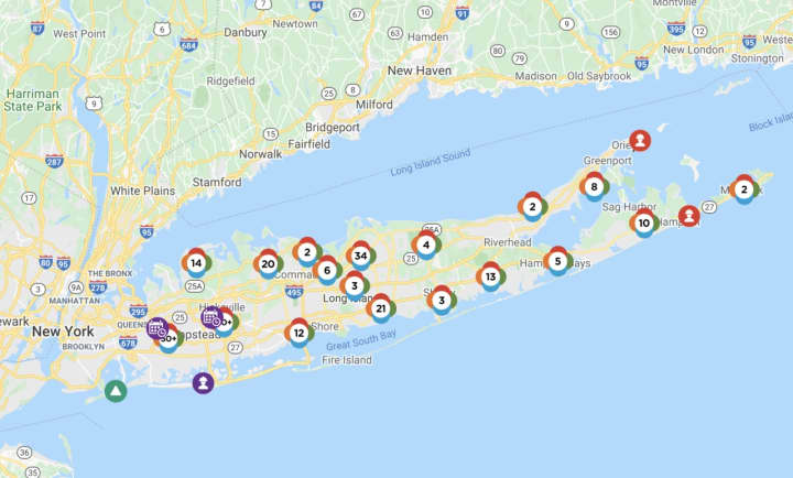 The PSEG Long Island outage map on Monday, Nov. 30.