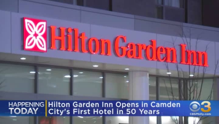 Camden&#x27;s first new hotel in 50 years, the Hilton Garden Inn (Photo courtesy CBS News 3 Philly)