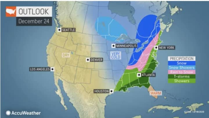 A look at the storm system bringing snow, sleet, and rain expected to develop on Christmas Eve, Thursday, Dec. 24.