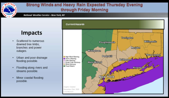 A High Wind Warning is in effect for areas shown in yellow and Storm Warning for areas in purple.