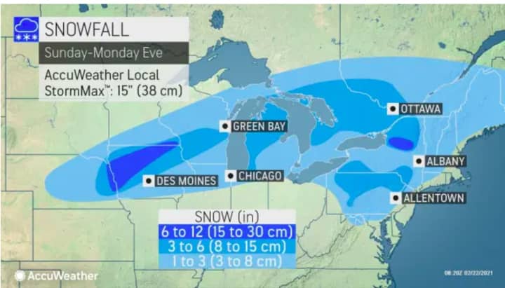 A look at projected snowfall totals for the entire range of the quick-moving storm.