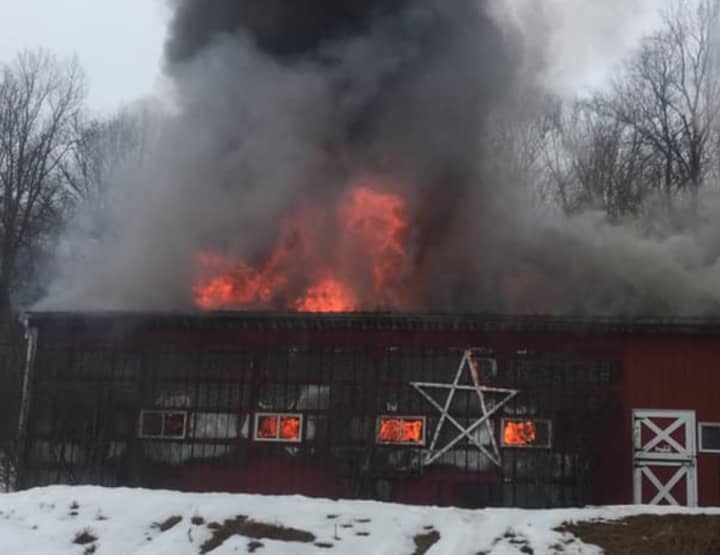 A firefighter was injured while battling a stubborn blaze that ravaged a barn in Morris County over the weekend.