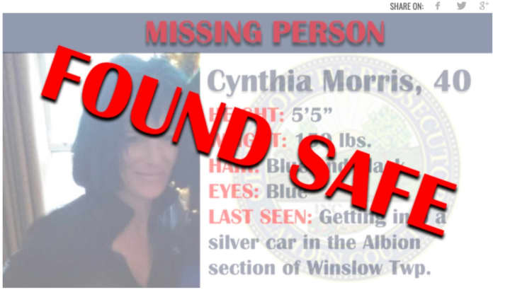 Detectives in Camden County say that Cynthia Morris has been found safe.