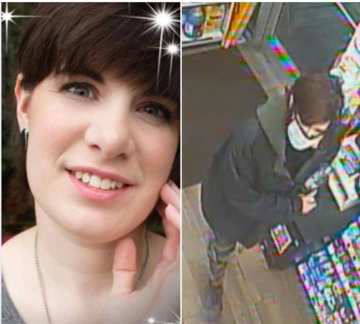 State police issued a security-cam photo showing missing woman Alicia Kenyon at a convenience store in Ulster County (right).