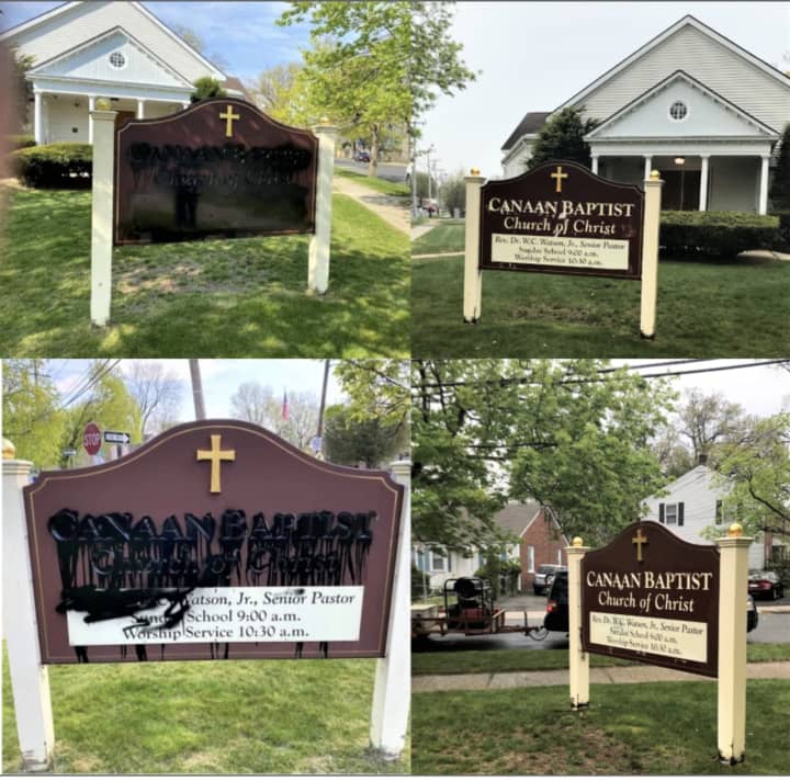 The graffiti painted on the signs at a Spring field church has been removed by the citys&#x27; own graffiti removal specialist.