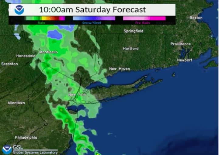 A computer model projected look at conditions expected at 10 a.m. Saturday, May 8.