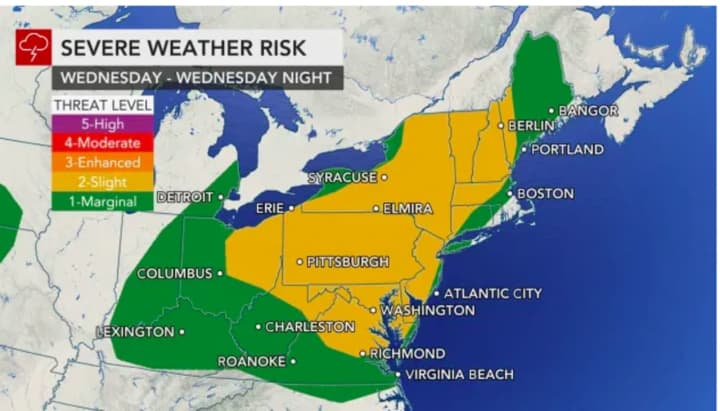 The threat for severe weather covers a large area in the Northeast.