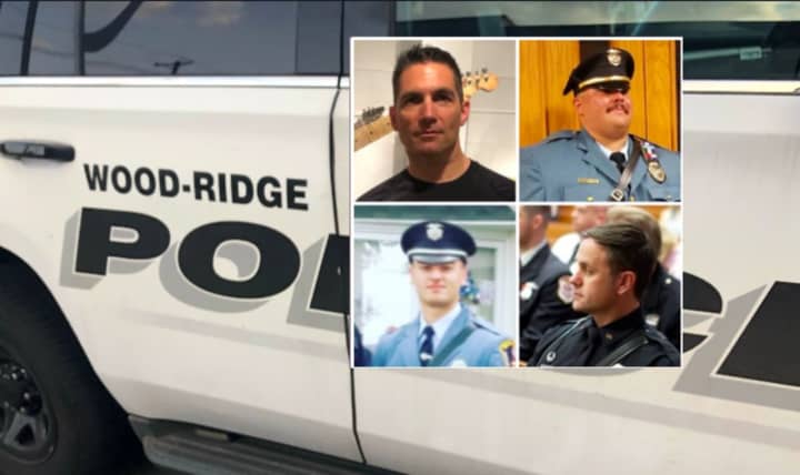 Wood-Ridge Officer Mike Mueller (bottom right), Sgt. Jeff Geisler (top right), Officer Michael Donato (bottom left) and Sgt. Joseph Rutigliano.