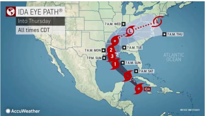 The projected path of Ida through late next week.