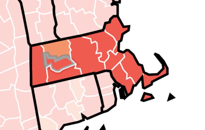 Just one county in Massachusetts is at &quot;high risk&quot; for spreading COVID-19, according to the CDC.
